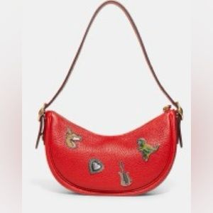 Coach Custom Made One Of A Kind Red Pebble Leather Luna Bag With 4 Metal Designs